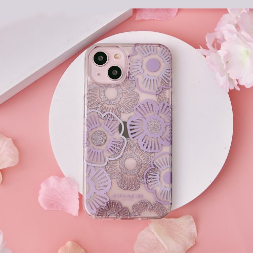 iPhone 14系列 保護殼 紫色茶花